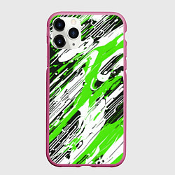 Чехол iPhone 11 Pro матовый Спонтанные брызги зелёные, цвет: 3D-малиновый