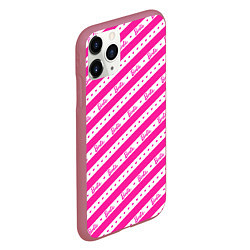 Чехол iPhone 11 Pro матовый Барби и розовые полосы, цвет: 3D-малиновый — фото 2
