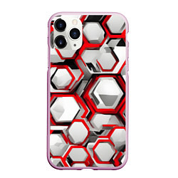 Чехол iPhone 11 Pro матовый Кибер Hexagon Красный, цвет: 3D-розовый