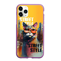Чехол iPhone 11 Pro матовый Кот в городе - street style, цвет: 3D-фиолетовый