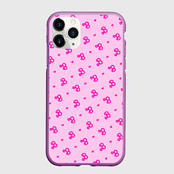 Чехол iPhone 11 Pro матовый Розовый паттерн - Барби и сердечки, цвет: 3D-фиолетовый