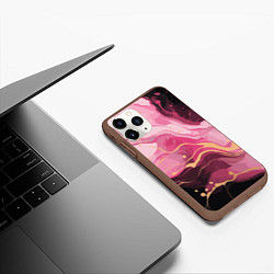 Чехол iPhone 11 Pro матовый Абстрактный черно-розовый мраморный узор, цвет: 3D-коричневый — фото 2