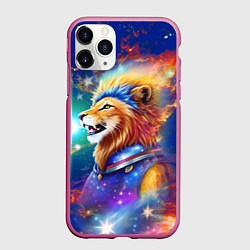 Чехол iPhone 11 Pro матовый Космический лев - неоновое свечение, цвет: 3D-малиновый