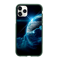 Чехол iPhone 11 Pro матовый Космос и сияющая планета, цвет: 3D-темно-зеленый
