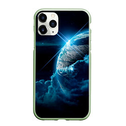Чехол iPhone 11 Pro матовый Космос и сияющая планета, цвет: 3D-салатовый