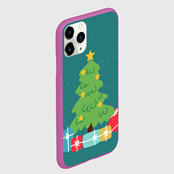 Чехол iPhone 11 Pro матовый Новогодняя ёлочка - зеленый, цвет: 3D-фиолетовый — фото 2