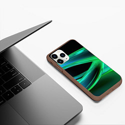 Чехол iPhone 11 Pro матовый Green lines abstract, цвет: 3D-коричневый — фото 2