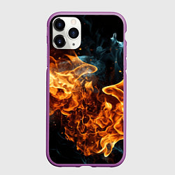 Чехол iPhone 11 Pro матовый Пламя огня фон, цвет: 3D-фиолетовый