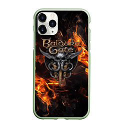 Чехол iPhone 11 Pro матовый Baldurs Gate 3 fire logo, цвет: 3D-салатовый