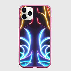 Чехол iPhone 11 Pro матовый Зеркальный неоновый паттерн - нейросеть, цвет: 3D-малиновый