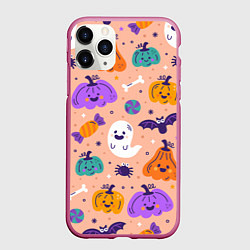 Чехол iPhone 11 Pro матовый Halloween - pumpkins and ghosts, цвет: 3D-малиновый