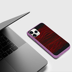 Чехол iPhone 11 Pro матовый Красные горизонтальные полосы на черном фоне, цвет: 3D-фиолетовый — фото 2