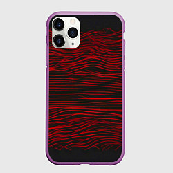 Чехол iPhone 11 Pro матовый Красные горизонтальные полосы на черном фоне, цвет: 3D-фиолетовый
