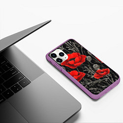 Чехол iPhone 11 Pro матовый Красные маки на темном фоне, цвет: 3D-фиолетовый — фото 2