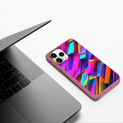 Чехол iPhone 11 Pro матовый Неоновые разноцветные пластины, цвет: 3D-малиновый — фото 2