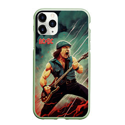 Чехол iPhone 11 Pro матовый AC DC rock, цвет: 3D-салатовый