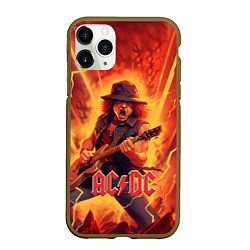 Чехол iPhone 11 Pro матовый ACDC rock music fire, цвет: 3D-коричневый