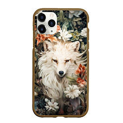 Чехол iPhone 11 Pro матовый Белая лисица в кустах цветов, цвет: 3D-коричневый