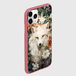 Чехол iPhone 11 Pro матовый Белая лисица в кустах цветов, цвет: 3D-малиновый — фото 2