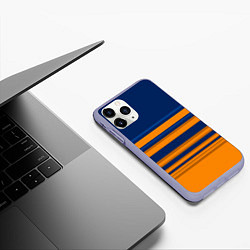 Чехол iPhone 11 Pro матовый Желто-синий полосатый узор, цвет: 3D-светло-сиреневый — фото 2