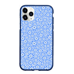Чехол iPhone 11 Pro матовый Цветочный паттерн голубой, цвет: 3D-тёмно-синий