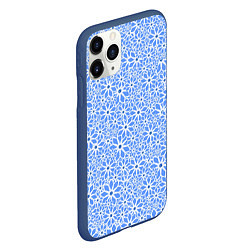 Чехол iPhone 11 Pro матовый Цветочный паттерн голубой, цвет: 3D-тёмно-синий — фото 2