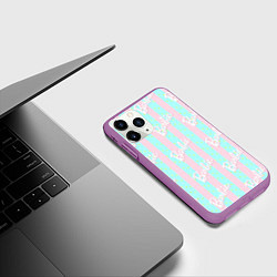 Чехол iPhone 11 Pro матовый Паттерн Барби на фоне костюма Кена в розово-голубу, цвет: 3D-фиолетовый — фото 2
