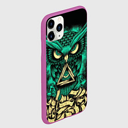 Чехол iPhone 11 Pro матовый Неоновая сова - тотемная птица, цвет: 3D-фиолетовый — фото 2