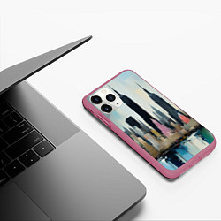 Чехол iPhone 11 Pro матовый Нью-Йорк холст масло - нейросеть, цвет: 3D-малиновый — фото 2
