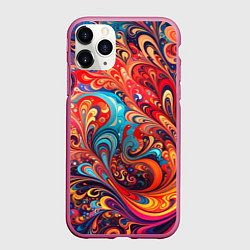 Чехол iPhone 11 Pro матовый Новая гжель, цвет: 3D-малиновый