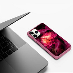 Чехол iPhone 11 Pro матовый Розовый цветок в огне - нейросеть, цвет: 3D-малиновый — фото 2