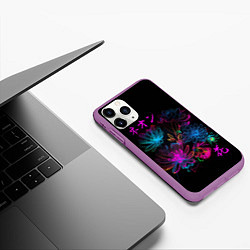 Чехол iPhone 11 Pro матовый Неоновые цветы - японский стиль, цвет: 3D-фиолетовый — фото 2