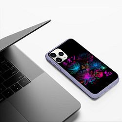 Чехол iPhone 11 Pro матовый Неоновые цветы - японский стиль, цвет: 3D-светло-сиреневый — фото 2