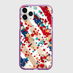 Чехол iPhone 11 Pro матовый Новогодние линии красный синий, цвет: 3D-фиолетовый