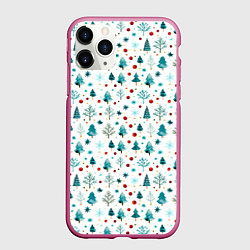 Чехол iPhone 11 Pro матовый Новогодние элементы елки снежинки шарики, цвет: 3D-малиновый