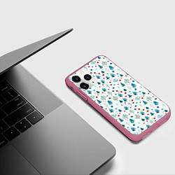 Чехол iPhone 11 Pro матовый Новогодние элементы елки снежинки шарики, цвет: 3D-малиновый — фото 2