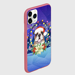 Чехол iPhone 11 Pro матовый Новогодний пёс, цвет: 3D-малиновый — фото 2
