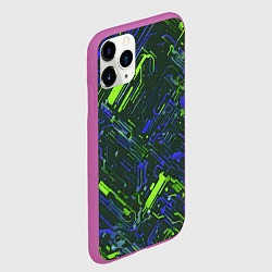 Чехол iPhone 11 Pro матовый Киберпанк линии зелёные и синие, цвет: 3D-фиолетовый — фото 2