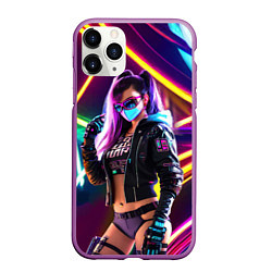 Чехол iPhone 11 Pro матовый Cool girl - cyberpunk - neon glow, цвет: 3D-фиолетовый