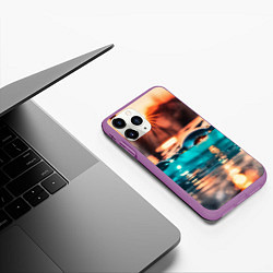 Чехол iPhone 11 Pro матовый Поверхность воды на закате макро, цвет: 3D-фиолетовый — фото 2
