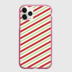 Чехол iPhone 11 Pro матовый Рождественский паттерн красно зеленые полосы, цвет: 3D-малиновый