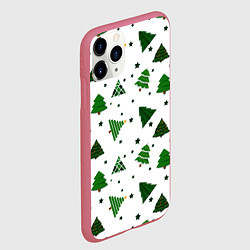 Чехол iPhone 11 Pro матовый Узор с зелеными елочками, цвет: 3D-малиновый — фото 2