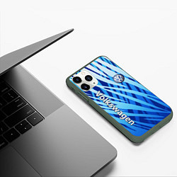 Чехол iPhone 11 Pro матовый Volkswagen - синий камуфляж, цвет: 3D-темно-зеленый — фото 2