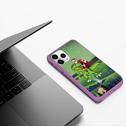 Чехол iPhone 11 Pro матовый Санта на дино, цвет: 3D-фиолетовый — фото 2