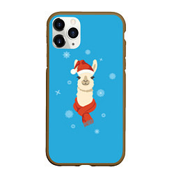 Чехол iPhone 11 Pro матовый Милая лама в красной шляпе и шарфе, цвет: 3D-коричневый