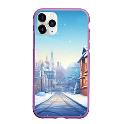 Чехол iPhone 11 Pro матовый Новогодний город, цвет: 3D-фиолетовый