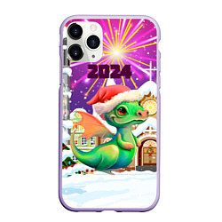 Чехол iPhone 11 Pro матовый Дракончик в новогодний салют, цвет: 3D-светло-сиреневый