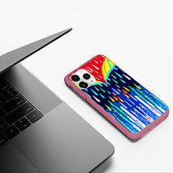 Чехол iPhone 11 Pro матовый Два зонтика под дождём - нейросеть, цвет: 3D-малиновый — фото 2