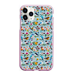 Чехол iPhone 11 Pro матовый Вязаные птички паттерн, цвет: 3D-розовый