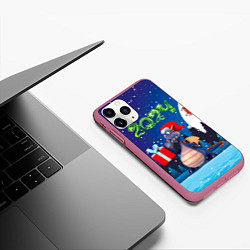 Чехол iPhone 11 Pro матовый Cиний дракон, цвет: 3D-малиновый — фото 2